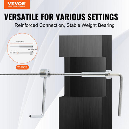 VEVOR 20-pack onzichtbare kabelrailset T316 roestvrij staal 1/8" onzichtbare houder en boutuiteinde voor kabelrailing spanner 1/8" voor houten/metalen palen Kabelrailbeslag zilver