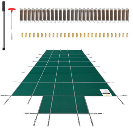 VEVOR zwembadzeil 5,5 m x 10,4 m, geschikt voor 4,9 m x 9,8 m, rechthoekig ingegraven winterzeil, groen gaas, stevige zwembadveiligheidsafdekking voor zwembad
