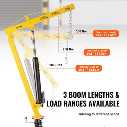 VEVOR hydraulische pick-upkraan, capaciteit 454 kg, 360° draaibare, op de trekhaak gemonteerde kraan voor het hijsen van goederen in de bouw, bosbouw en fabrieken