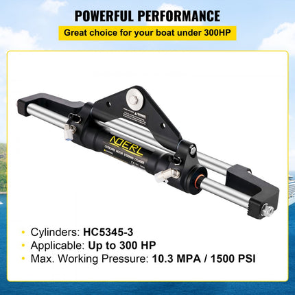 VEVOR hydraulische stuurcilinder 300 pk hydraulische besturing Vooraan gemonteerde hydraulische buitenboordmotor stuurset zonder hydraulische slang en helm voor stuursysteem voor buitenboordboten