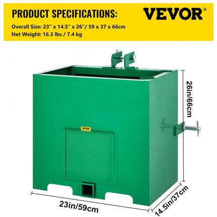 VEVOR 3-punts ballastbox trekhaak ballastbox met 800 lbs (ca. 363 kg) capaciteit standaard trekhaakontvanger 2 inch, tractorballastbox voor categorie 1 tractoraanbouwdelen groen