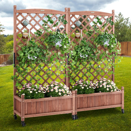 VEVOR 2x plantenbak met traliewerk 75 x 33 x 156 cm bloembak met traliewerk verhoogd bed spar plantenbed 50 kg draagvermogen van het enkele frame tuinbed bloembed voor tuindecoratie balkongroen