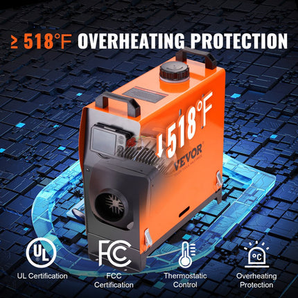 VEVOR Air Diesel Luchtverwarmers 12V 5KW Luchtverwarmer Air Diesel Diesel Standkachel Luchtverwarmer 0.16-0.52 l/uur Dieselkachel met LCD-display