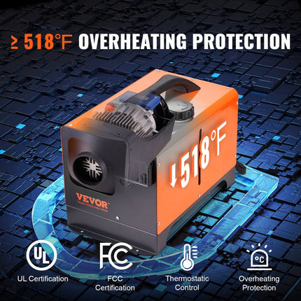 VEVOR Air Diesel Luchtverwarmers 12V 5KW Luchtverwarmer Air Diesel Diesel Standkachel Luchtverwarmer 0.16-0.52 l/uur Dieselkachel met LCD-display&10 m