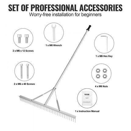 VEVOR Gazonhark 1915 x 914 x 100 mm Gazonhark Bladhark van aluminiumlegering 37 tanden Onkruidhark 27,8 x 1905 mm Handgreepgrootte Veervergrendelingsmechanisme Tuinhark voor land-/wateromgevingen