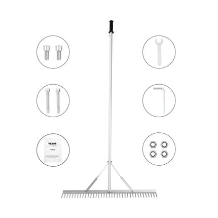 VEVOR Gazonhark 1915 x 914 x 100 mm Gazonhark Bladhark van aluminiumlegering 37 tanden Onkruidhark 27,8 x 1905 mm Handgreepgrootte Veervergrendelingsmechanisme Tuinhark voor land-/wateromgevingen