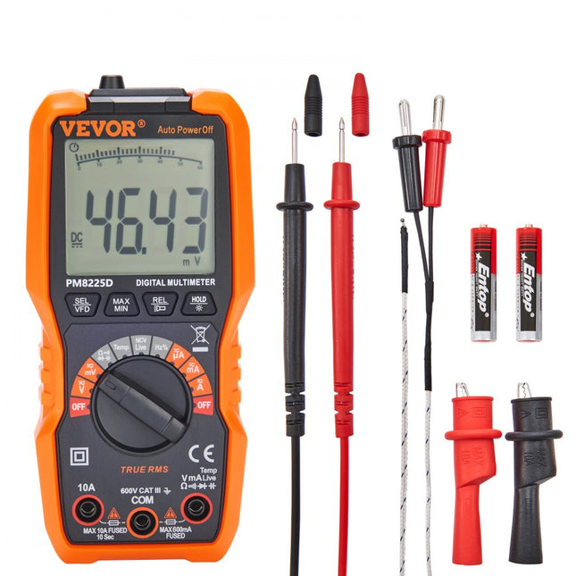 VEVOR Digitale multimeter 6000 counts Voltmeter Batterijtester Spanningstester Continuïteitstester Ohm Volt Ampèremeter AC/DC-spanning Stroom Weerstandsdiode Groot LCD-scherm en achtergrondverlichting