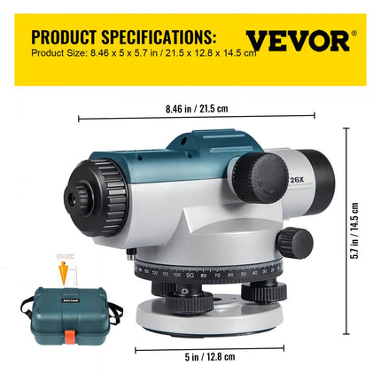 VEVOR Optische Waterpassen 26X Automatisch Optisch Niveau 40 mm Automatische Optische Waterpas met een Zelfnivellerende Compensator en IP54-bescherming Gebruikt voor Verschillende Bouwwerkzaamheden