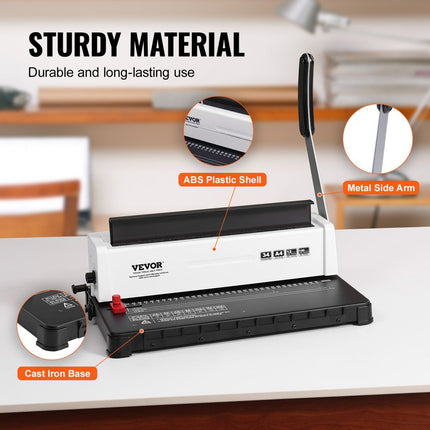 VEVOR spiraalbindapparaat, handmatige bookmaker 34 gaats binding 120 vellen, punch binder verstelbare 3/16 - 9/16 inch spiraalbindende ruggen, voor briefformaat, A4, A5