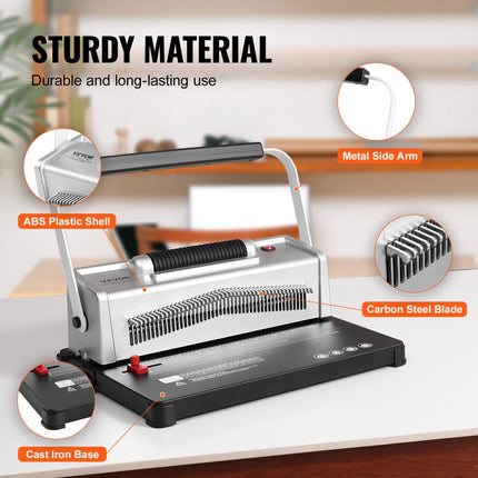 VEVOR spiraalbindmachine, handmatige bookmaker met elektrische binding, 46 gaats binding, 500 vellen punch binder, met 100 stuks 5/16 inch spiraalbindende ruggen, voor briefformaat, A4, A5 spiraalbindmachine