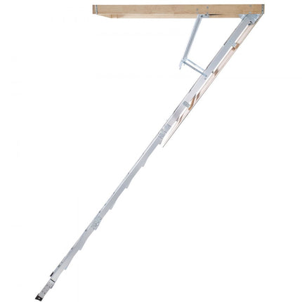 VEVOR telescoopladder 158,8 kg trap 12 treden installatiehoogte van 290 tot 300 cm of 341 tot 366 cm vouwladder aluminium + hout huishoudladder met hydraulisch gedempt afdaalontwerp