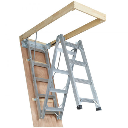 VEVOR telescoopladder 158,8 kg trap 12 treden installatiehoogte van 290 tot 300 cm of 341 tot 366 cm vouwladder aluminium + hout huishoudladder met hydraulisch gedempt afdaalontwerp