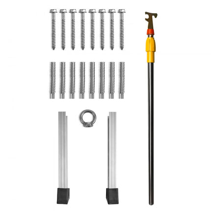 VEVOR telescoopladder 158,8 kg trap 12 treden installatiehoogte van 290 tot 300 cm of 341 tot 366 cm vouwladder aluminium + hout huishoudladder met hydraulisch gedempt afdaalontwerp