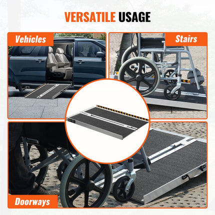 VEVOR Draagbare rolstoelhelling, 24" 800 lbs capaciteit, antislip opvouwbare aluminium drempelhelling, opvouwbare oprit voor scootmobielen, rolstoelhelling, thuistrappen, trappen, stoepranden