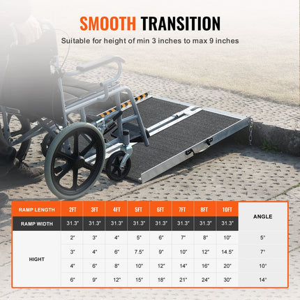 VEVOR rolstoelhelling, 36" 800lb capaciteit aluminium drempelhelling, opvouwbare scootmobielhelling, rolstoelhelling, gehandicaptenhelling voor thuistrappen, trappen, deuren, stoepranden