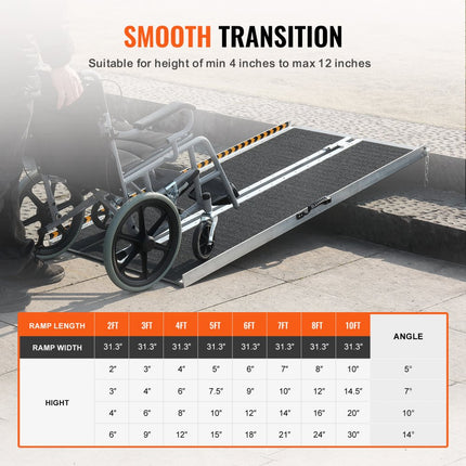 VEVOR draagbare rolstoelhelling, 48" 800lb laadvermogen, antislip aluminium opvouwbare drempelhelling, opvouwbare scootmobielhelling, rolstoelhelling, voor huistrappen, trappen, deuren, stoepranden