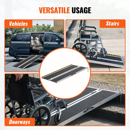 VEVOR draagbare rolstoelhelling, 48" 800lb laadvermogen, antislip aluminium opvouwbare drempelhelling, opvouwbare scootmobielhelling, rolstoelhelling, voor huistrappen, trappen, deuren, stoepranden