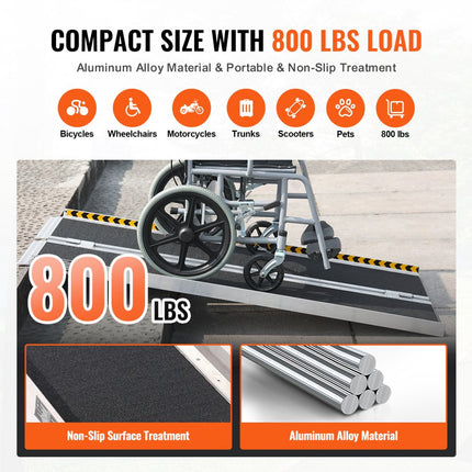 VEVOR Draagbare rolstoelhelling, 5ft 8oz laadvermogen antislip aluminium opvouwbare drempelhelling, opvouwbare rolstoelhelling voor scootmobielen, oprit voor huistrappen, trappen, deuren, stoepranden