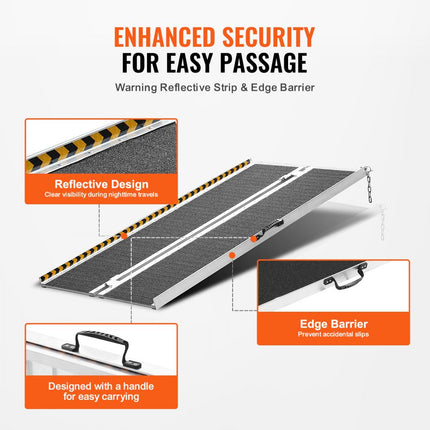 VEVOR Draagbare rolstoelhelling, 5ft 8oz laadvermogen antislip aluminium opvouwbare drempelhelling, opvouwbare rolstoelhelling voor scootmobielen, oprit voor huistrappen, trappen, deuren, stoepranden