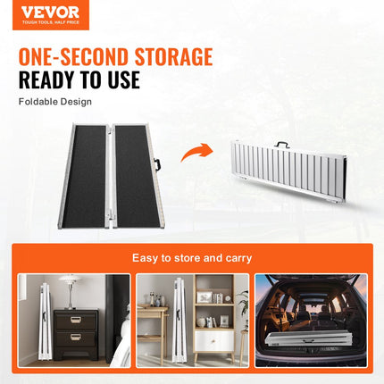 VEVOR Draagbare rolstoelhelling, 72" 363 kg capaciteit, antislip aluminium opvouwbare drempelhelling Opvouwbare scootmobielhelling Rolstoelhelling voor trappen, trappen, deuropeningen, stoepranden
