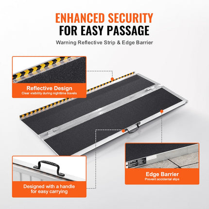 VEVOR Draagbare rolstoelhelling, 72" 363 kg capaciteit, antislip aluminium opvouwbare drempelhelling Opvouwbare scootmobielhelling Rolstoelhelling voor trappen, trappen, deuropeningen, stoepranden