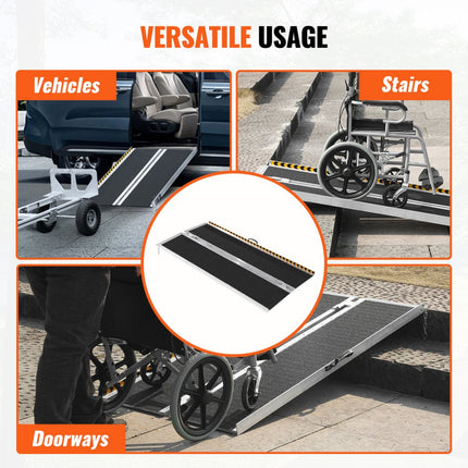 VEVOR Draagbare rolstoelhelling, 72" 363 kg capaciteit, antislip aluminium opvouwbare drempelhelling Opvouwbare scootmobielhelling Rolstoelhelling voor trappen, trappen, deuropeningen, stoepranden