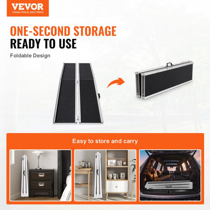 VEVOR draagbare rolstoelhelling, 7ft 8oz laadvermogen, antislip aluminium opvouwbare drempelhelling, opvouwbare rolstoelhelling voor scootmobielen, gehandicaptenhelling voor thuistrappen, trappen, deuren, planken