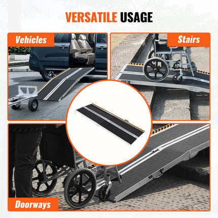 VEVOR draagbare rolstoelhelling, 7ft 8oz laadvermogen, antislip aluminium opvouwbare drempelhelling, opvouwbare rolstoelhelling voor scootmobielen, gehandicaptenhelling voor thuistrappen, trappen, deuren, planken