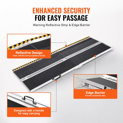 VEVOR Draagbare Rolstoeloprit 8ft 800lb Draagvermogen Antislip Aluminium Opvouwbare drempeloprit Opvouwbare rolstoeloprit voor scootmobielen Gehandicapte oprit voor huistrappen Trappen Deuren Stoepranden