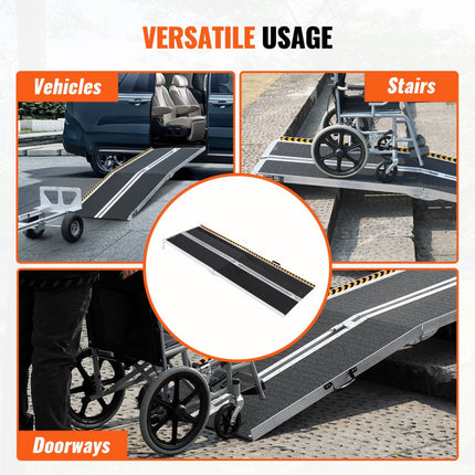 VEVOR Draagbare Rolstoeloprit 8ft 800lb Draagvermogen Antislip Aluminium Opvouwbare drempeloprit Opvouwbare rolstoeloprit voor scootmobielen Gehandicapte oprit voor huistrappen Trappen Deuren Stoepranden