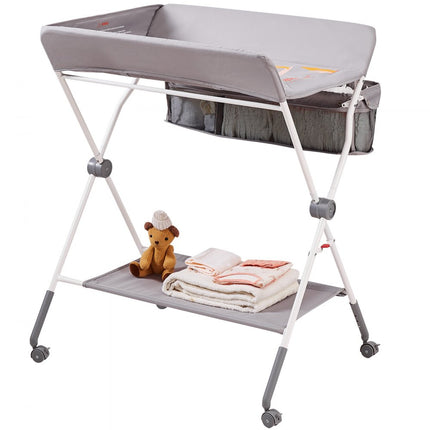 VEVOR luiercombinatie, opklapbare luiertafel, mobiele luiertafel, luierwagen, grijze luiertafel met aankleedkussen, veiligheidsgordel, ruimtebesparend en stabiel, opklapbare luierplank, 15 kg draagvermogen