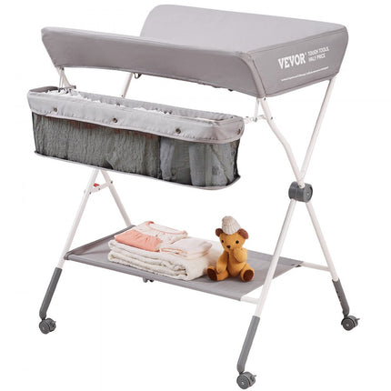 VEVOR luiercombinatie, opklapbare luiertafel, mobiele luiertafel, luierwagen, grijze luiertafel met aankleedkussen, veiligheidsgordel, ruimtebesparend en stabiel, opklapbare luierplank, 15 kg draagvermogen