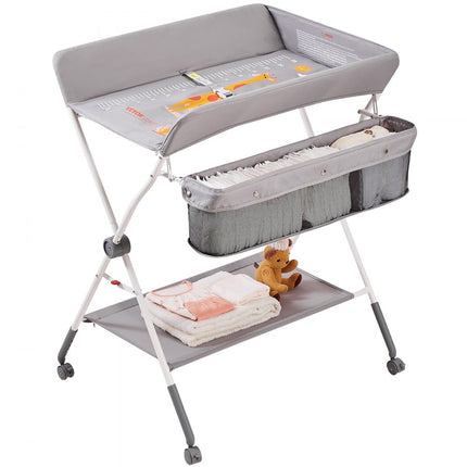 VEVOR luiercombinatie, opklapbare luiertafel, mobiele luiertafel, luierwagen, grijze luiertafel met aankleedkussen, veiligheidsgordel, ruimtebesparend en stabiel, opklapbare luierplank, 15 kg draagvermogen