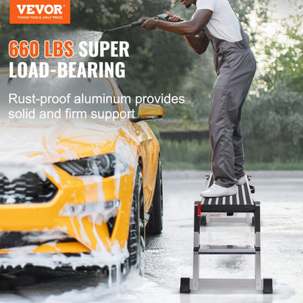 VEVOR aluminium werkplatform opklapbare werkbank 100x30x48,7cm werkplatform 200kg draagvermogen opstapbank met veiligheidssloten trapladder voor thuiskantoor werkplaats & garage zilver