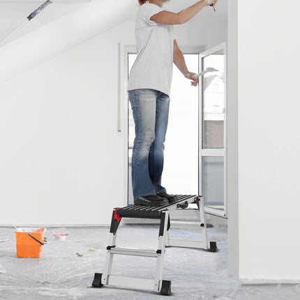 VEVOR aluminium werkplatform opklapbare werkbank 100x30x48,7cm werkplatform 200kg draagvermogen opstapbank met veiligheidssloten trapladder voor thuiskantoor werkplaats & garage zilver