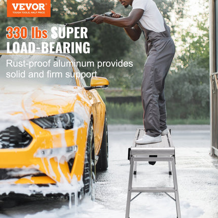 VEVOR aluminium werkplatform opklapbare werkbank 76x30x50,8 cm werkplatform 150 kg draagvermogen opstapbank met veiligheidssloten trapladder voor thuiskantoor werkplaats & garage zilver