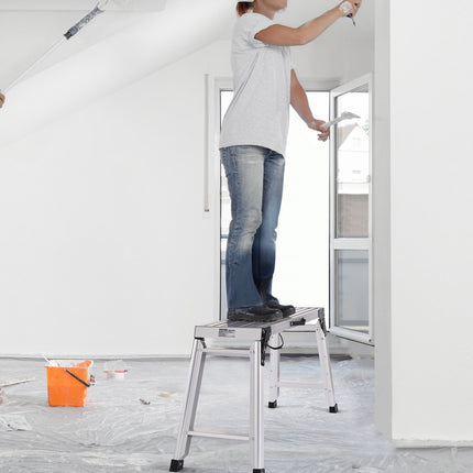 VEVOR aluminium werkplatform opklapbare werkbank 76x30x50,8 cm werkplatform 150 kg draagvermogen opstapbank met veiligheidssloten trapladder voor thuiskantoor werkplaats & garage zilver