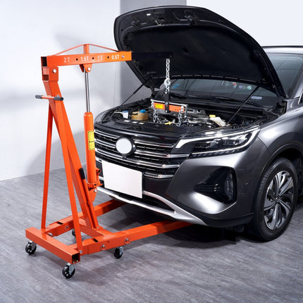 VEVOR motorkrik motorkraan 2t, werkplaatskraan + leveller voor motorkrik 680 kg, inklapbare motorhouder zware stalen motorkraan, werkplaatskraan transmissiekrik hijskraan laadkraan oranje + zwart