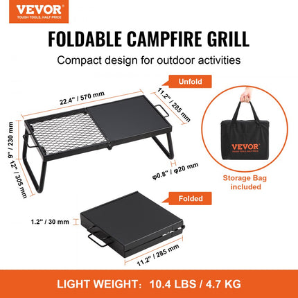 VEVOR BBQ Gills houtskoolgrill opvouwbare grill tafelgrill 570 x 285 x 230 mm, 6 kg belastbare draagbare reisgrill outdoor campinggrill 300 ℃, grillrooster + grillplaat voor tuinfeesten, picknicks, terras