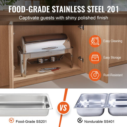 VEVOR RVS chafing dishes set 7,5 L, 1 stuks Voedselverwarmer, warmhoudcontainer, soepverwarmer, voedselwarmhoudcontainer, soeppan, chafing dishes set met 2 brandstofcontainers voor catering, buffet. feest