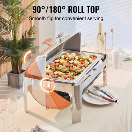 VEVOR RVS chafing dishes set 7,5 L, 1 stuks Voedselverwarmer, warmhoudcontainer, soepverwarmer, voedselwarmhoudcontainer, soeppan, chafing dishes set met 2 brandstofcontainers voor catering, buffet. feest