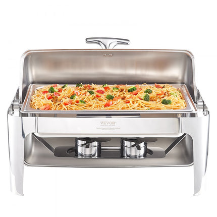 VEVOR RVS chafing dishes set 7,5 L, 1 stuks Voedselverwarmer, warmhoudcontainer, soepverwarmer, voedselwarmhoudcontainer, soeppan, chafing dishes set met 2 brandstofcontainers voor catering, buffet. feest