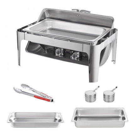 VEVOR RVS chafing dishes set 7,5 L, 1 stuks Voedselverwarmer, warmhoudcontainer, soepverwarmer, voedselwarmhoudcontainer, soeppan, chafing dishes set met 2 brandstofcontainers voor catering, buffet. feest