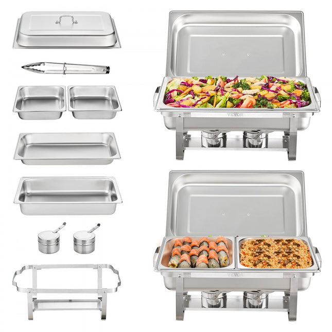 VEVOR professionele RVS warmhoudcontainer 18L chafing dish set 2x groot / 4x klein