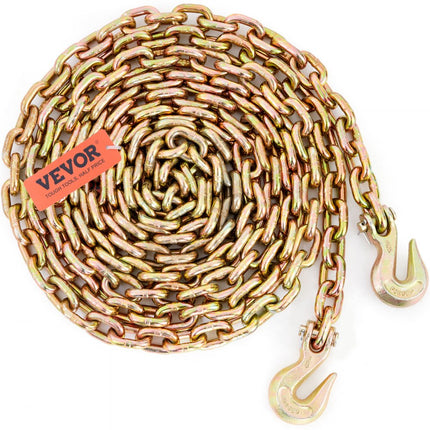 VEVOR trekketting 9,53 mm x 6 m transportketting 3220 kg draagvermogen G80 transportbinderketting stalen bosbouwketting stalen ketting robuuste ketting voor heffen, laden, slepen en vastbinden etc.
