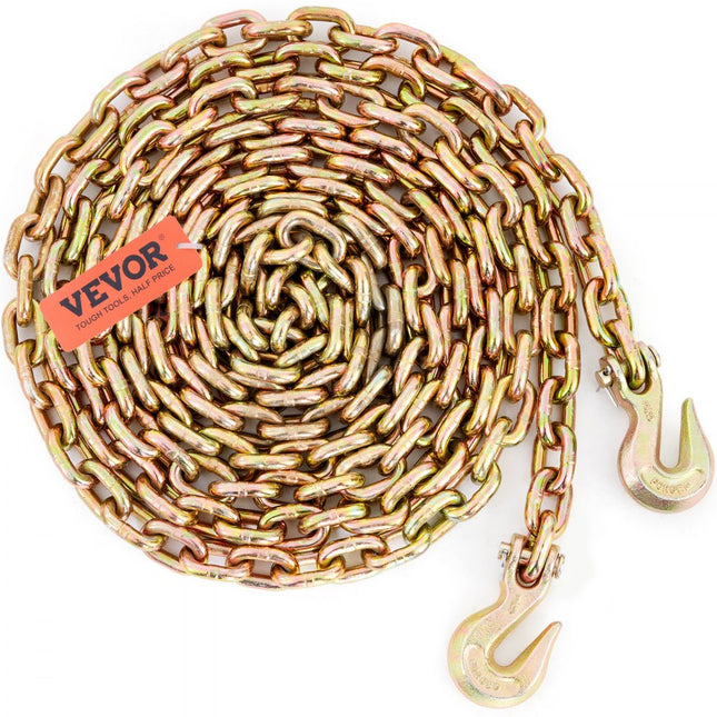 VEVOR trekketting 9,53 mm x 6 m transportketting 3220 kg draagvermogen G80 transportbinderketting stalen bosbouwketting stalen ketting robuuste ketting voor heffen, laden, slepen en vastbinden etc.