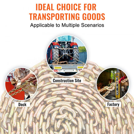 VEVOR trekketting 8 mm x 6 m transportketting 2222 kg draagvermogen G80 transportbinderketting stalen bosbouwketting stalen ketting robuuste ketting voor heffen, laden, slepen en vastbinden etc.