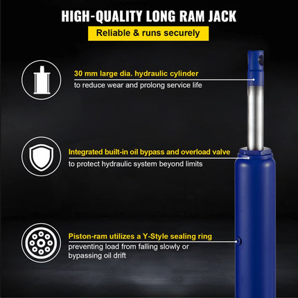 VEVOR Hydraulische lange ramkrik 8T capaciteit met enkele zuigerpomp en gaffelbasis Handmatige hoogwerkerkrik met handvat voor garagewerkkranen Motortakel Blauw