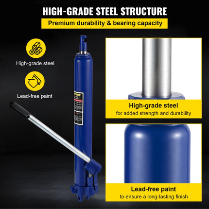 VEVOR Hydraulische lange ramkrik 8T capaciteit met enkele zuigerpomp en gaffelbasis Handmatige hoogwerkerkrik met handvat voor garagewerkkranen Motortakel Blauw