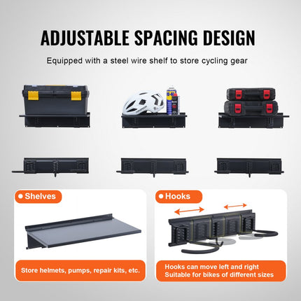 VEVOR fietsenstandaard wandmontage garage fietsenhouder 3 planken 6 fietsen
